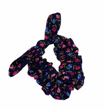 Handmade navy tulip print scrunchie with matching face mask.Handmade in the U.K. and washable.