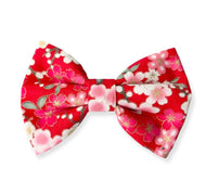 Gorgeous red floral print handmade dog bow tie in a Japanese design. Made in the UK