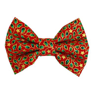 Handmade Red and gold metallic Holly print dog bow tie. Made in the UK and washable. Christmas bandana
