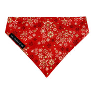 Handmade Red Christmas Snowstorm dog bandana. Made in the UK and washable. Matching Christmas bow tie, lead and collar available.