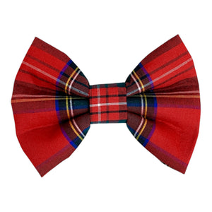 Handmade festive Red Tartan dog bow tie that is perfect for Christmas. Made in the UK and washable.