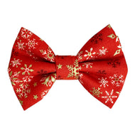 Handmade Red Christmas Snowstorm dog bow tie. Made in the UK and washable. Matching Christmas bandana, lead and collar available.
