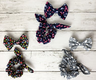 Dog bow ties with matching scrunchies. Hand made for twin with your dog day 