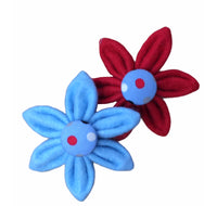 Blue and red felt flowers with co-ordinating blue polka dot button middles. Designed to match the Dotty Blue Dilyn dog collar, lead and bandana. Handmade in the U.K.  