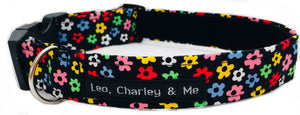Washable dog collar in Ditsy Floral cotton print with multicolour flowers dotted everywhere