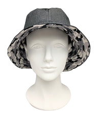 Handmade reversible black denim bucket hat with Arctic Camo lining. Matches our range of Arctic camo dog accessories. 