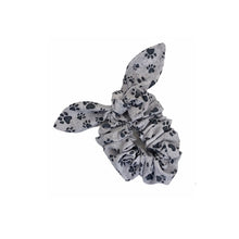 Handmade Grey Mark Paw Print cotton scrunchie with matching facemask available. Handmade in the U.K. and washable.