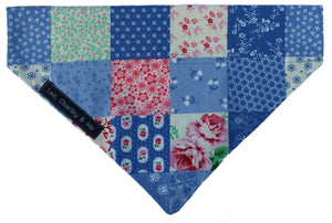 Handmade pretty pink and blue patchwork dog bandana . Made in the Uk and washable