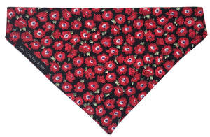 Red Poppy dog bandana handmade from soft cotton poplin. 