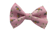 Washable cotton dog bow tie. Tiny bees and flowers printed on a pink  fabric