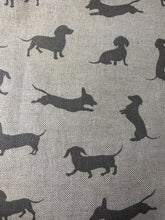 Linen look Sausage Dog print fitted face masks. Washable and reusable. Made in the U.K. 