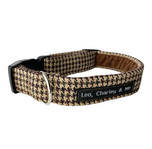 Smart and stylish tweed dog collar lined with velvet ribbon. Handmade in the UK. 