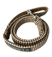 Handmade tweed dog lead with metal trigger hook and velvet lined handle. Made in the UK