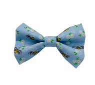 Handmade dog bow tie in cute cotton bee print. Washable and made in the UK. Matching items available
