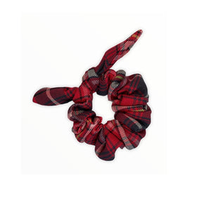 Handmade red tartan scrunchie with matching dog bow tie. Handmade in the U.K. and washable.