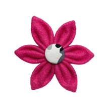 Bright pink felt collar flower with Arctic Camo centre button. Handmade in the UK