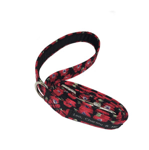 Red Poppy print fabric dog lead. Handmade and washable. Made to co-ordinate perfectly wit our Red Poppy dog collar, bandana and bow tie.