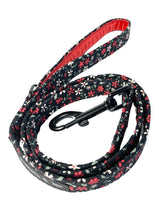 Crimson Posy handmade dog lead with red velvet lined handle. Handmade in the UK. Luxury dog accessories 