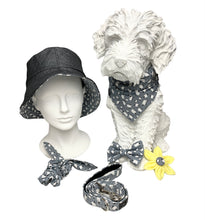 Collection of Silver Sheep dog accessories with matching hats and scrunchies for owners. be bang on trend with monochrome accessories this Spring. Handmade and washable.  