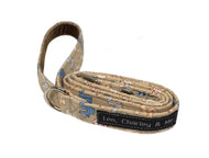 Squirrel print fabric dog lead in coffee coloured cotton. Handmade.