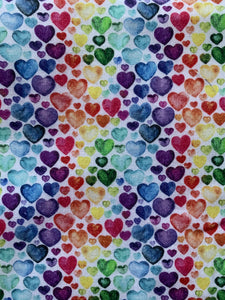 Watercolour hearts rainbow print hair scrunchie 
