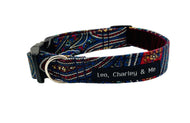 Handmade Paisley print dog collar with navy velvet lining. Made in the UK and washable. 